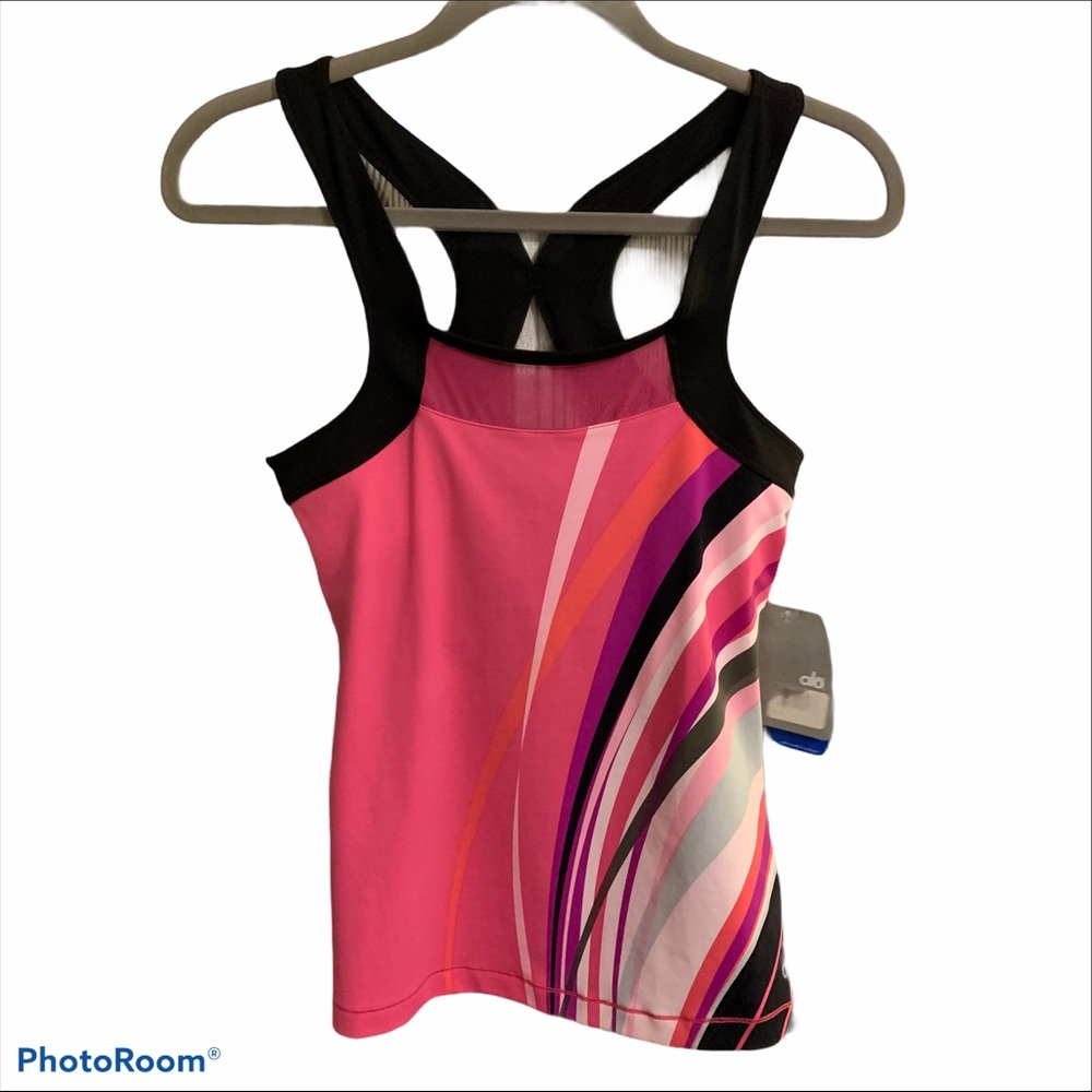 Alo yoga S racerback tank top workout cool fit pink gym althleisure chevron